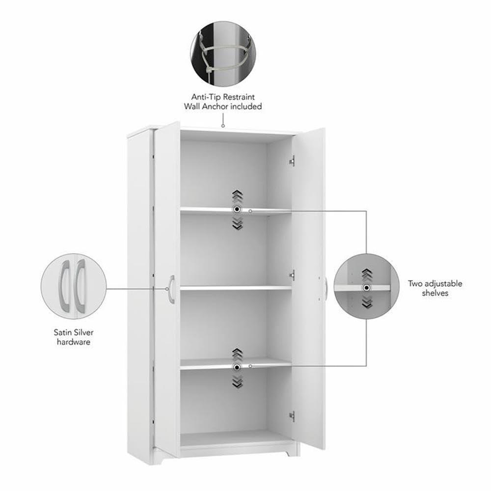 Bush Furniture Cabot Tall Storage Cabinet with Doors in White