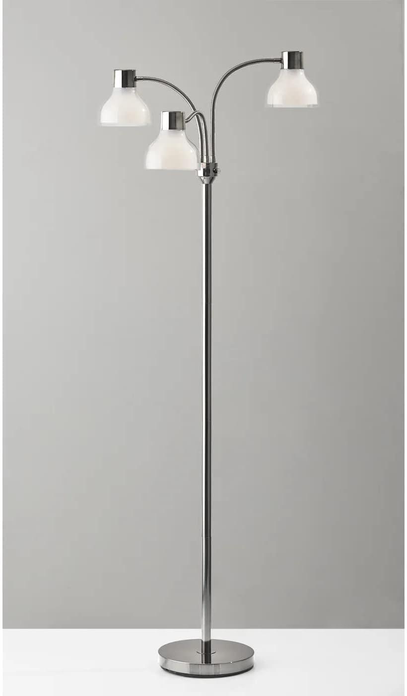 69" 3 Arm Presley Floor Lamp Light Silver - Adesso: Adjustable Gooseneck, ETL Listed