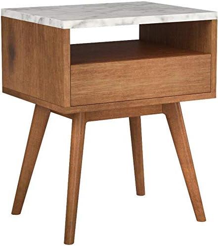 25" Solid Wood & Faux Marble Side Table Nightstand with Storage Drawer - Nathan James