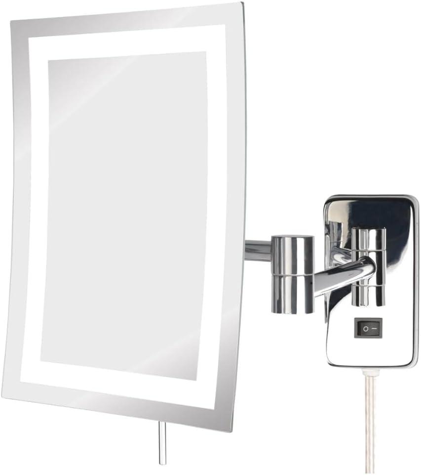 Jerdon 6.5-Inch x 9-Inch Rectangular Wall Mount Makeup Mirror with 5X Magnification and 15.5-Inch Wall Extension - Chrome Finish - Model JRT710CL