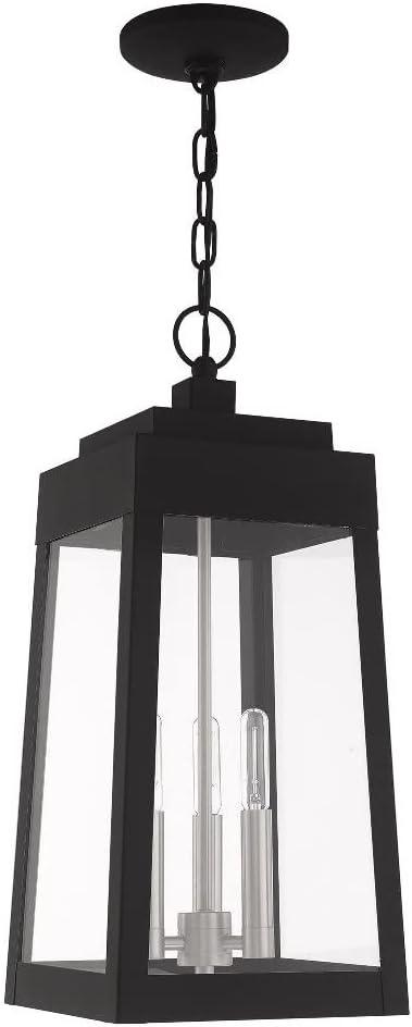 Bronze and Clear Glass 3-Light Outdoor Pendant Lantern