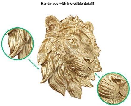 WALL CHARMERS Mini Gold Faux Lion Head Wall Hanging - 9 inch Faux Taxidermy Animal Head Wall Decor - Handmade Farmhouse Décor