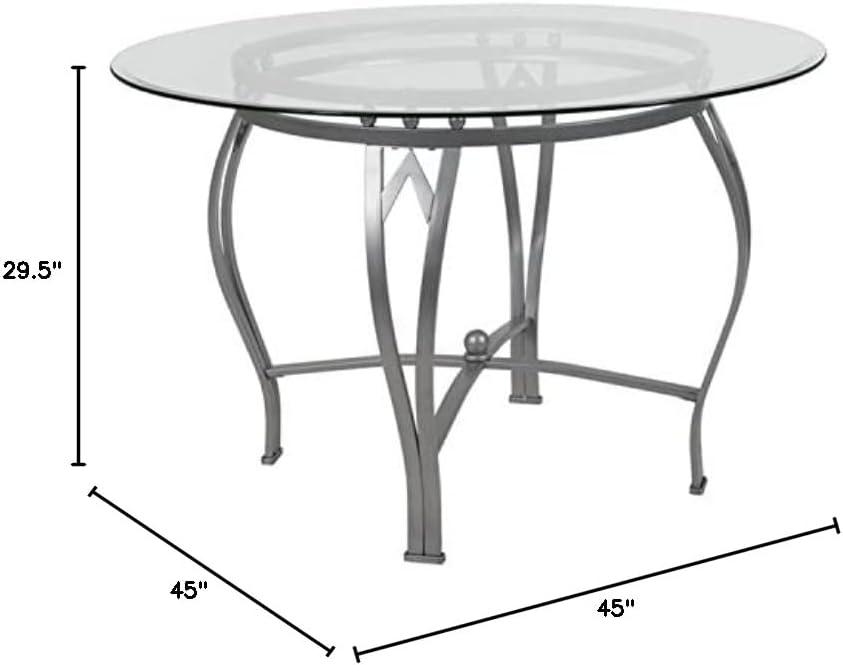 Flash Furniture Syracuse Round Glass Dining Table with Bowed Out Metal Frame