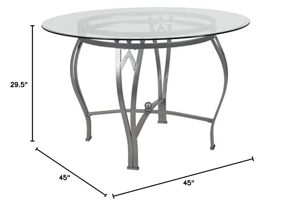 Flash Furniture Syracuse Round Glass Dining Table with Bowed Out Metal Frame