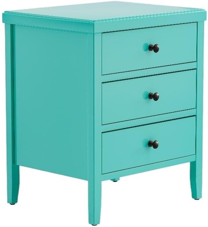 Finley Solid Wood 3 Drawer Nightstand Turquoise - ClickDecor