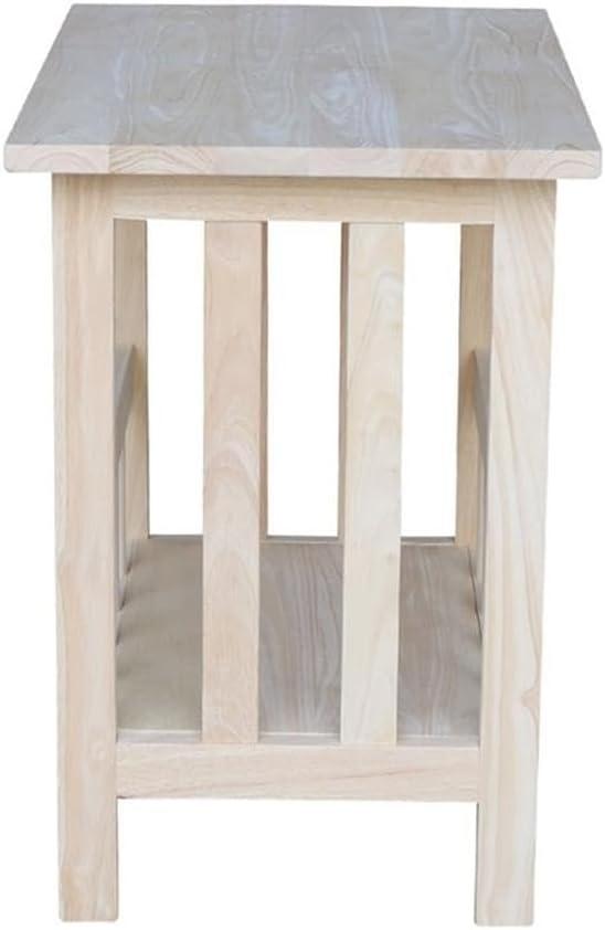 Mission Magazine End Table Unfinished - International Concepts: 22" Wide Hardwood Side Table with Storage Shelf