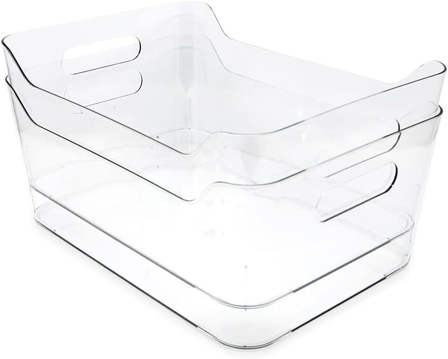 Isaac Jacobs 2-Pack Large Clear Storage Bins with Handles, BPA-Free, Fridge/Freezer/Food Safe