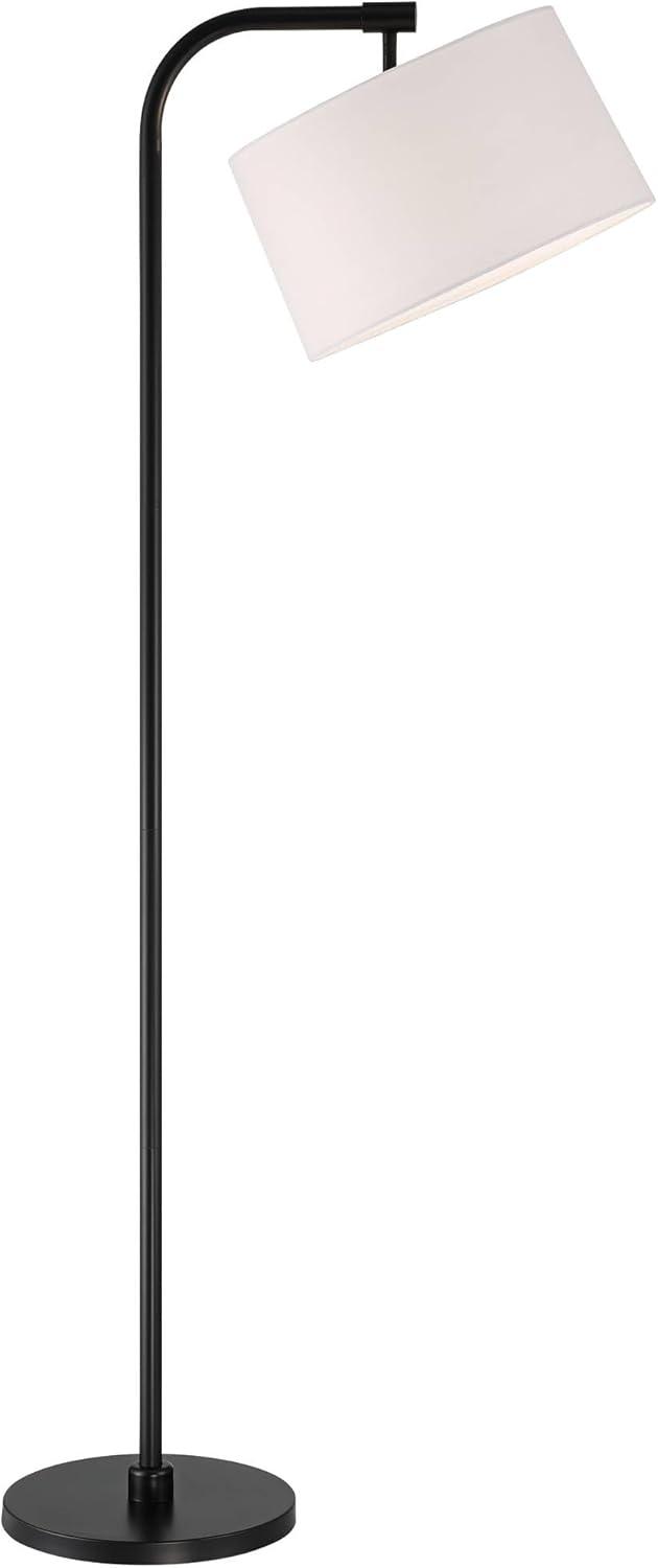 360 Lighting Serra Modern Art Deco 64" Tall Standing Floor Lamp Curved Chairside Arc Offset Arm Foot Switch Black Metal Living Room Bedroom House
