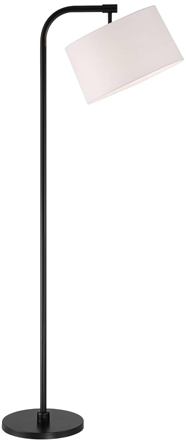 360 Lighting Serra Modern Art Deco 64" Tall Standing Floor Lamp Curved Chairside Arc Offset Arm Foot Switch Black Metal Living Room Bedroom House