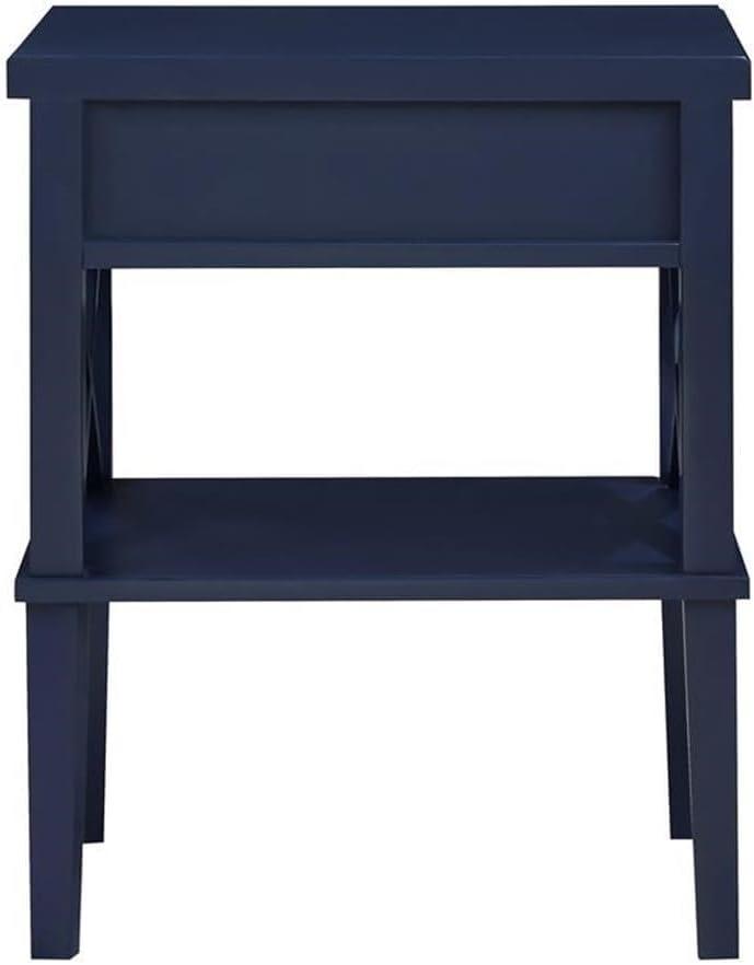 Comfort Pointe Marta Nightstand Midnight Blue: Transitional Style Bedside Table with Shelf, MDF & Hardwood