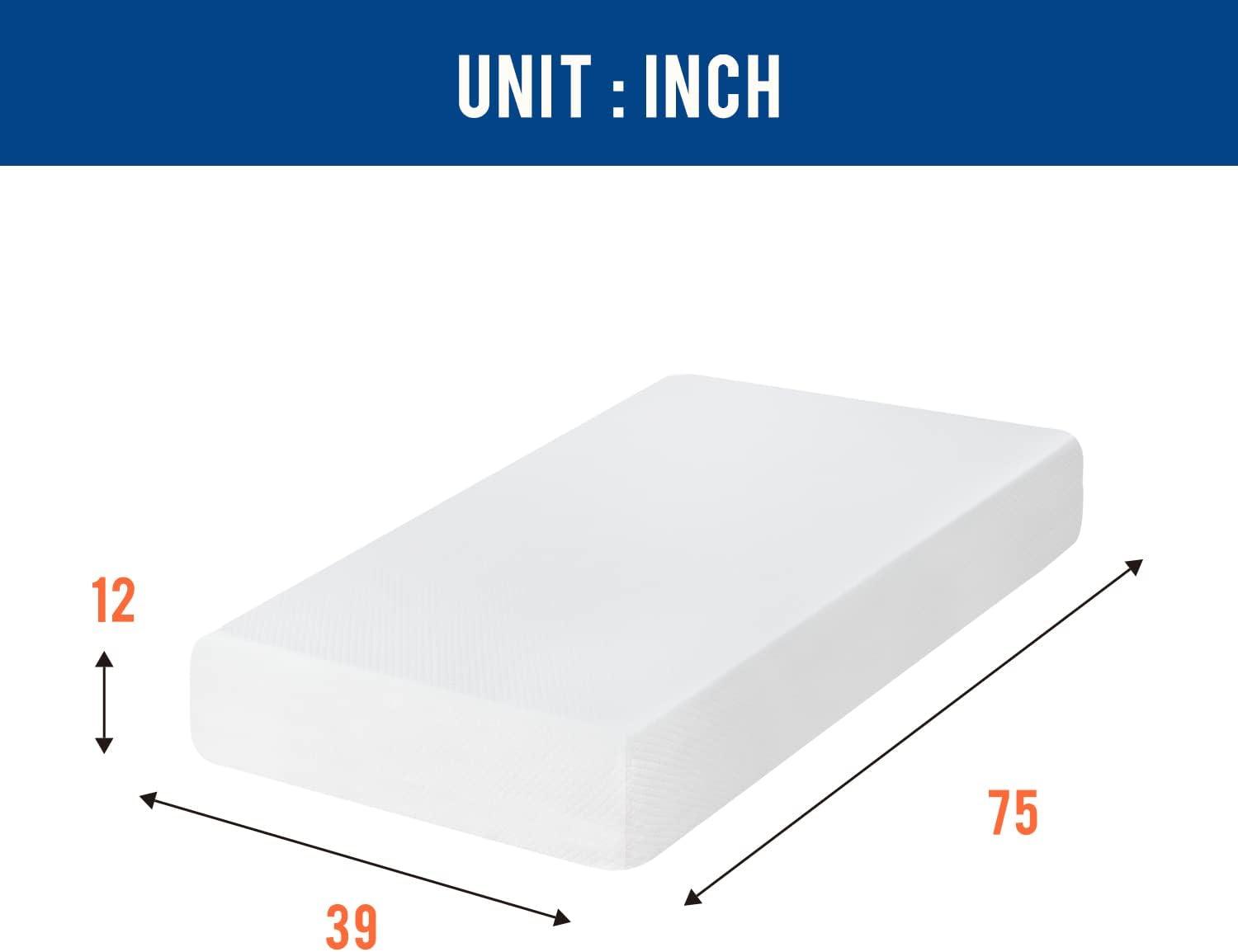 Twin 12-Inch Gel Memory Foam Mattress with Washable Cover