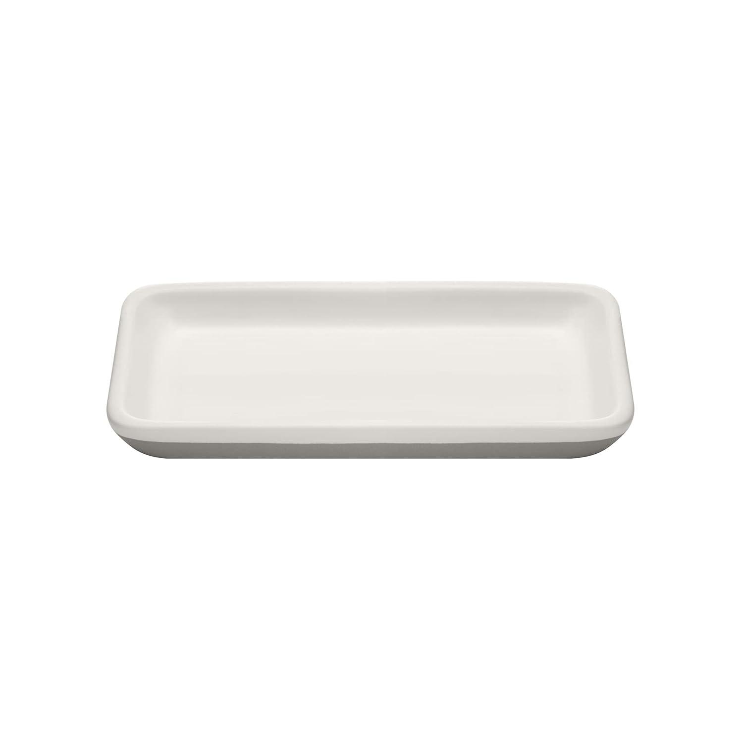 White Ceramic Rectangular Bathroom Tray with Handles