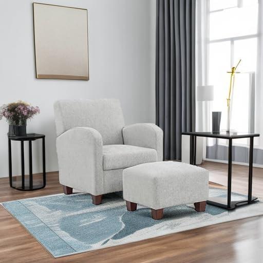 Aiden Chair & Ottoman Cream Faux Leather with Medium Espresso Legs