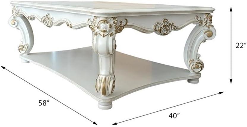 ACME Vendome Rectangular Wooden Coffee Table with Bottom Shelf in Antique Pearl