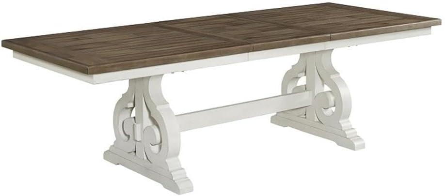 Rustic White and Oak Extendable Trestle Dining Table