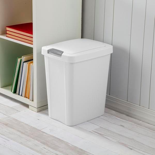 White 7.5 Gallon Plastic TouchTop Kitchen Wastebasket