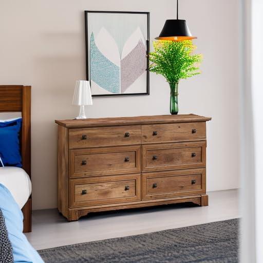 Sauder Palladia Dresser Vintage Oak: 6-Drawer Storage, Laminated Particle Board, Bedroom Organizer