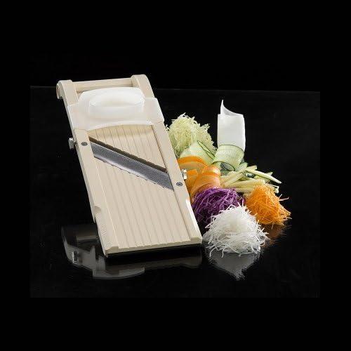 Beige Japanese Stainless Steel Mandoline Slicer with 4 Blades