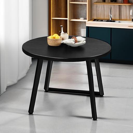 17 Stories Brattleboro 35.5In Mid-Century Modern Round Dining Table W/ Steel Legs, Adjustable Feet