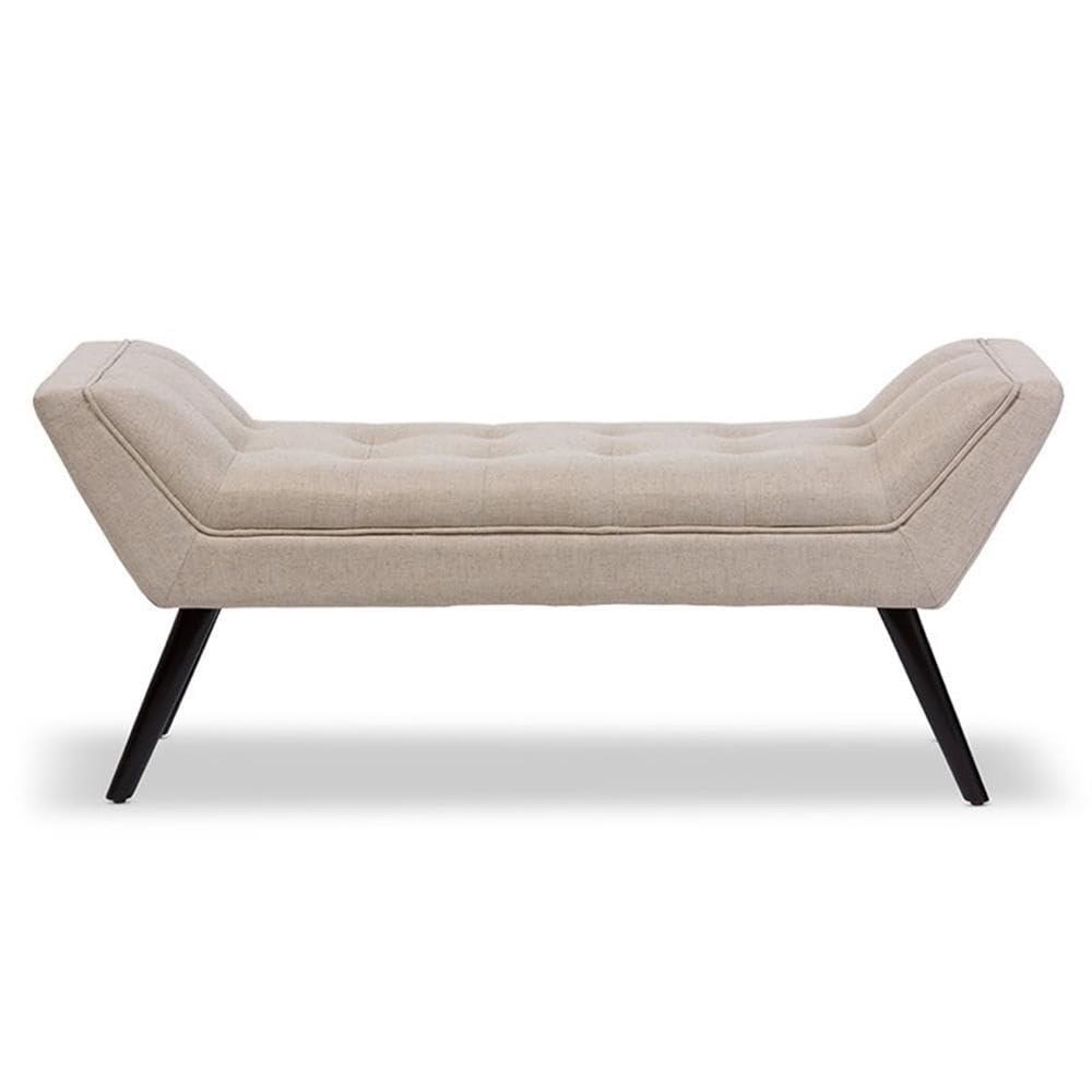Tamblin Mid-Century Modern Retro Linen Fabric Upholstered Grid - Tufting 50" Bench - Beige - Baxton Studio: Plywood Frame, Polyester Upholstery