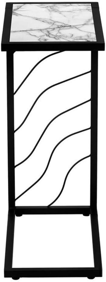 Monarch Specialties Accent Table C-Shaped End Side Snack Living Room Bedroom Metal Laminate White Marble Look Black Contemporary Modern