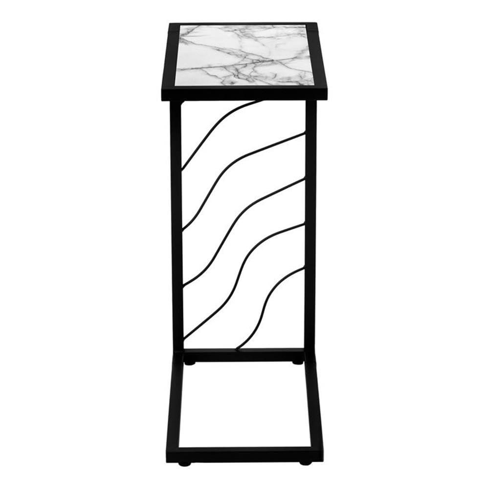 Monarch Specialties Accent Table C-Shaped End Side Snack Living Room Bedroom Metal Laminate White Marble Look Black Contemporary Modern