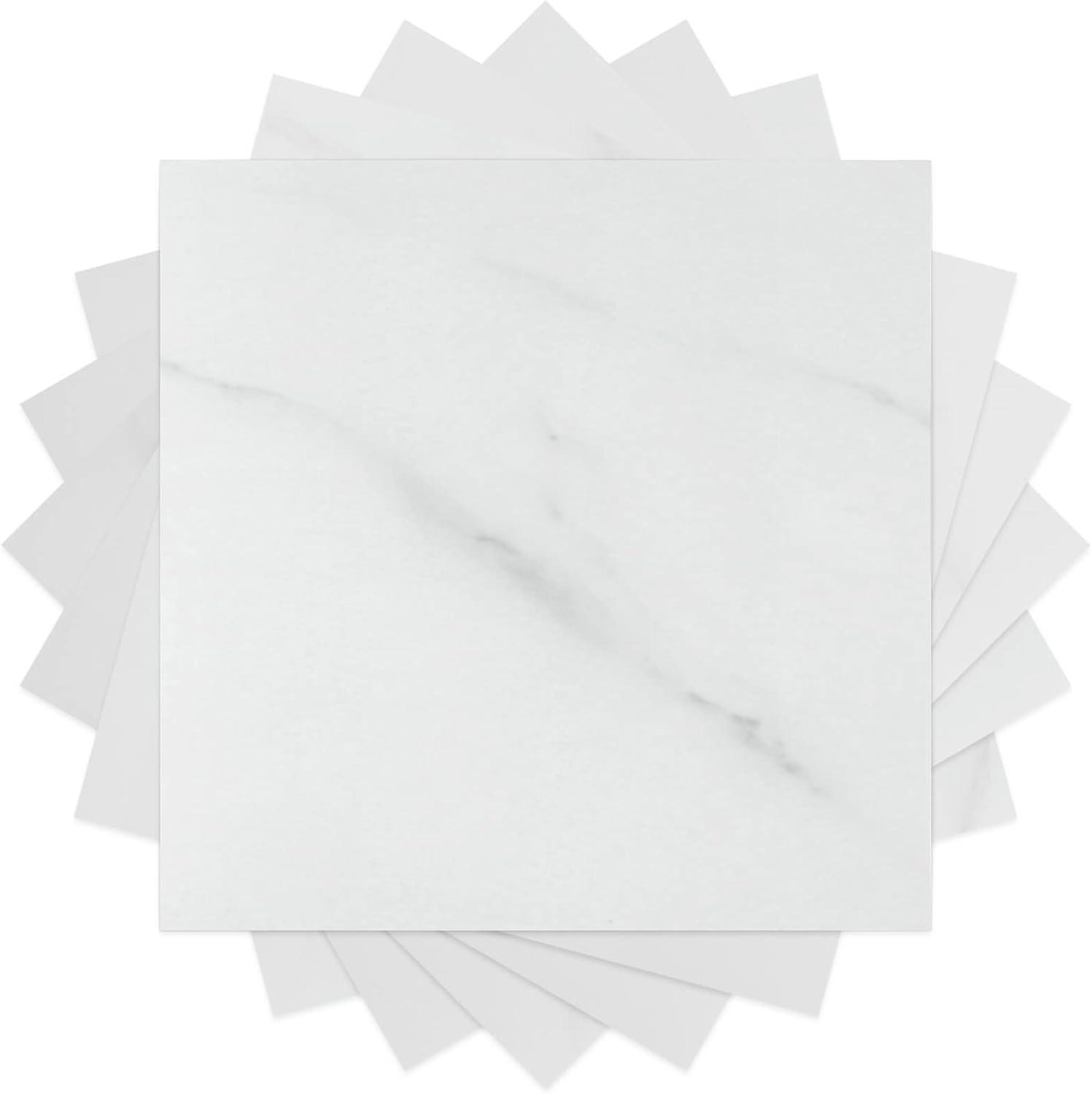 WESTICK Marble White Peel and Stick Floor Tile Waterproof Vinyl Tiles Peel and Stick Floor 12" x 12" Removable Self Adhesive Flooring Tiles for Bathroom Bedroom Kitchen Flooring Living Room Gym 5 PCS
