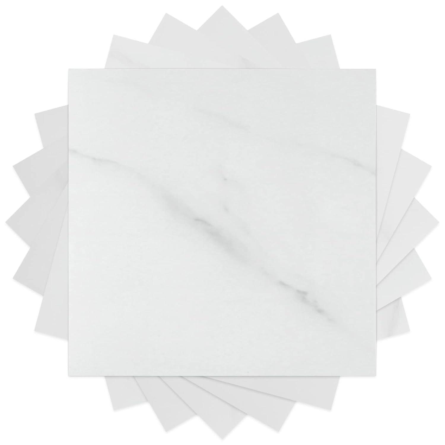 WESTICK Marble White Peel and Stick Floor Tile Waterproof Vinyl Tiles Peel and Stick Floor 12" x 12" Removable Self Adhesive Flooring Tiles for Bathroom Bedroom Kitchen Flooring Living Room Gym 5 PCS