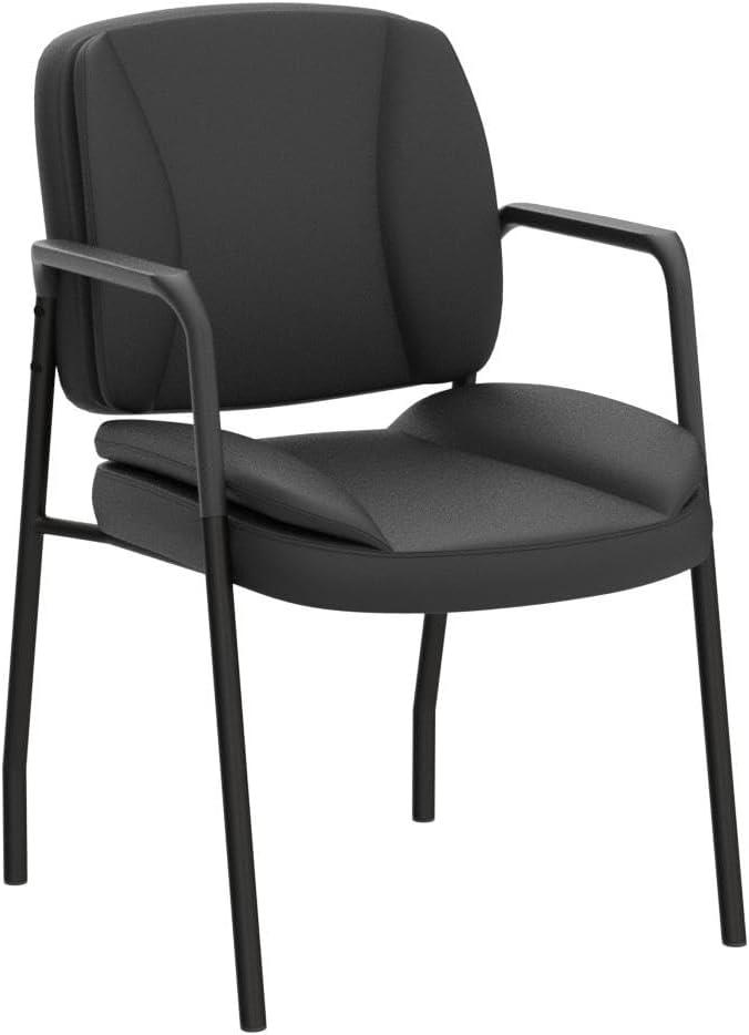 Black Leather Upholstered Office Guest Chairs with Armrests, Set of 2