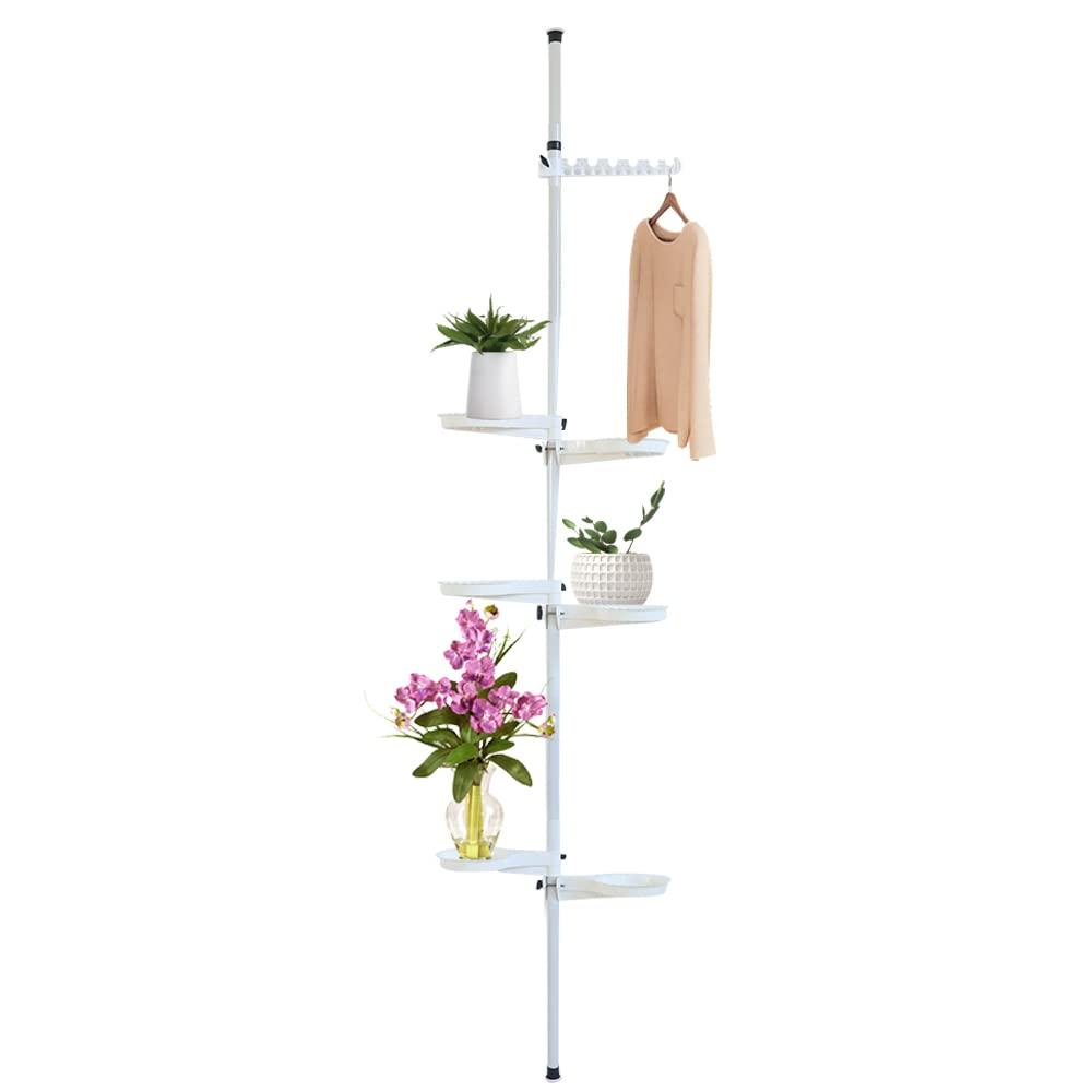 Adjustable Height 7 Layer Indoor Plant Stand, Spring Tension Pole Metal Free Stand Steel Tube Flower Display Rack, Space Saver Corner Floral Pot Hanger Shelf