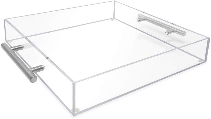 Clear Acrylic 12x12 Serving Tray with Silver Metal Handles