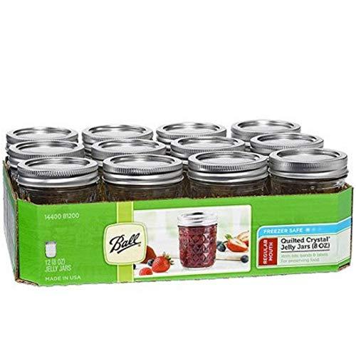 Ball Mason Glass Regular Mouth Half Pint 8 oz Jars with Lids and Bands, 12 Jars