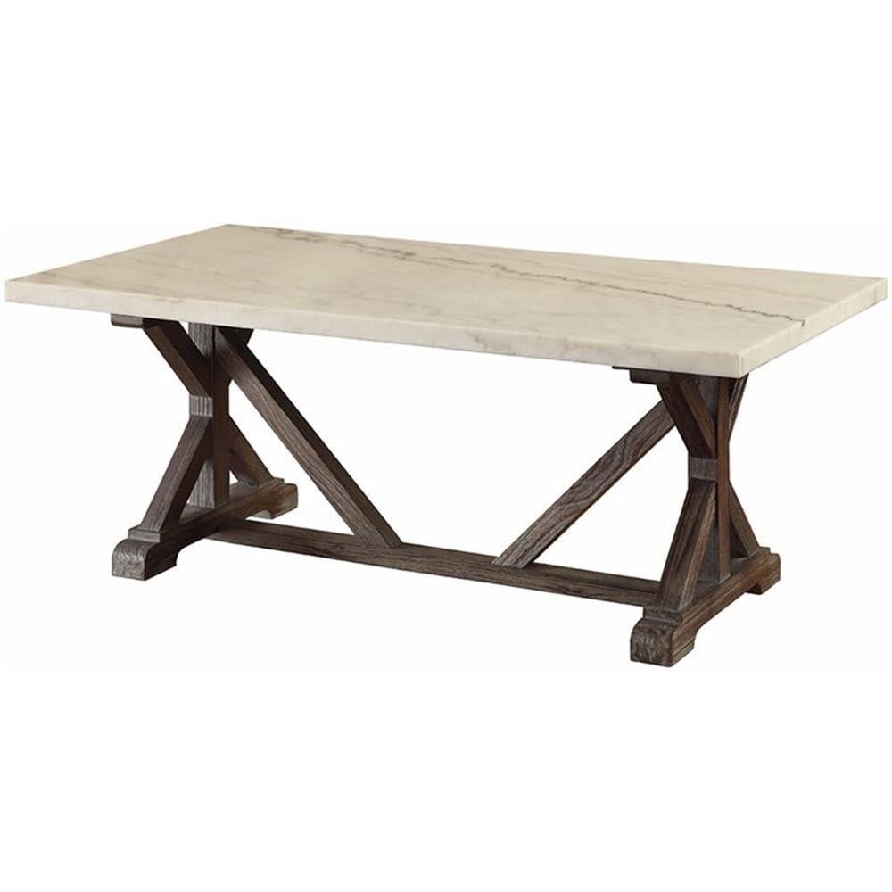 50" Romina Coffee Table: Marble Top, Weathered Espresso Base - Acme Furniture