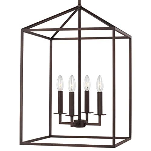 Generation Lighting 4-Light Perryton Pendant Light Fixture Bronze 5215004-710, Modern Ceiling Light Fixture for Home Decor, Candelabra with 60W Torpedo Bulbs for Foyer and Living Room Décor