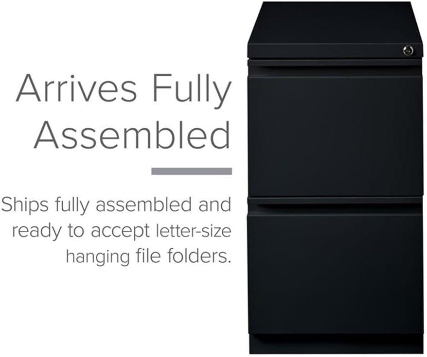 20" Deep 2-Drawer Pedestal File Cabinet - Hirsh: Steel, Black, Roll File, Narrow, No Assembly, GreenGuard Certified