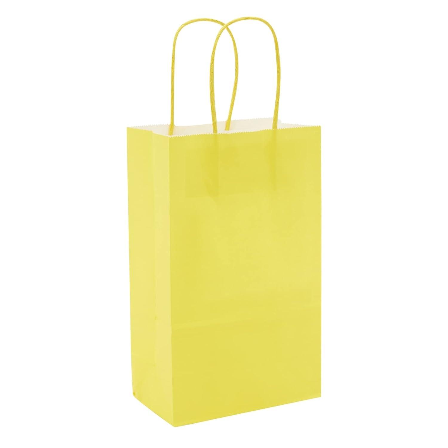 Blue Panda 25 Pack Small Paper Gift Bags with Handles for Party Favors, Bulk Shopping Merchandise Bags, Yellow