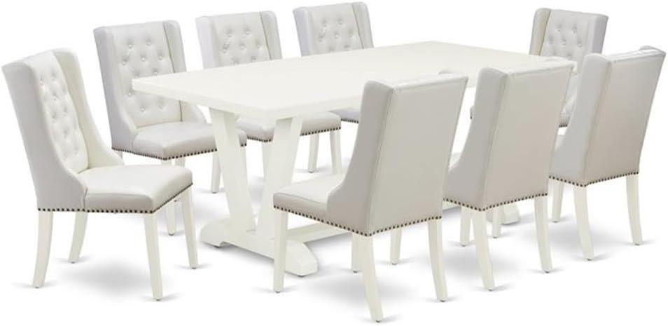 East West Furniture V-Style 9-piece Wood Dining Set with Leather Chairs in White