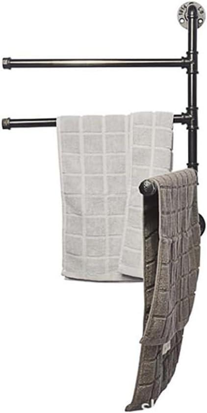 HEMOTON Industrial Pipe 3-Bar Towel Rack Heavy Duty Swivel Towel Rack for Bathroom