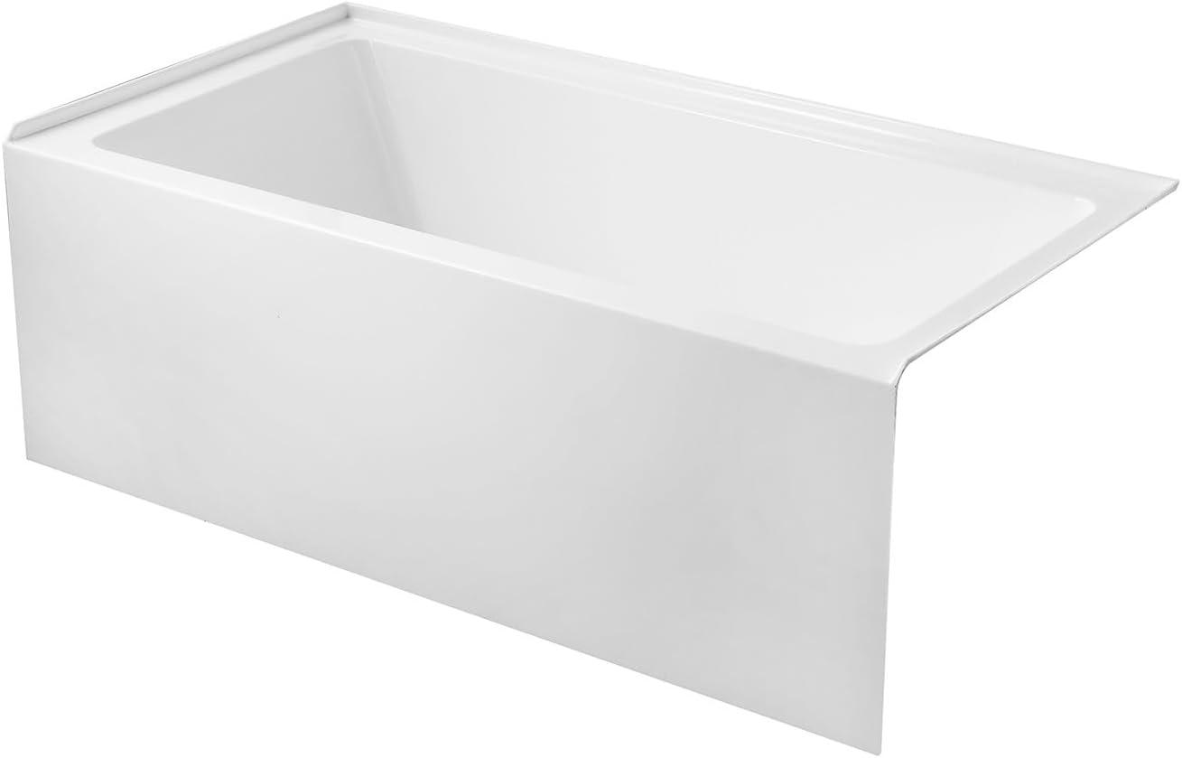 Kingston Brass Aqua Eden 60-Inch Acrylic Rectangular 3-Wall Alcove Tub, Hand Drain Hole