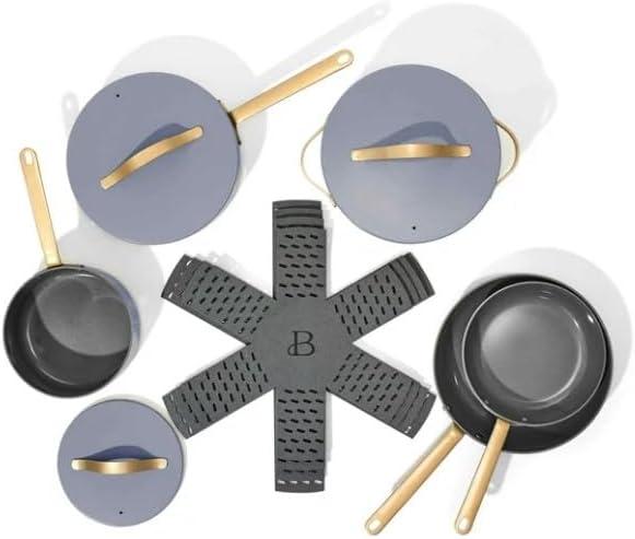 Beautiful 12pc Ceramic Non-Stick Cookware Set, Sage Green by Drew Barrymore