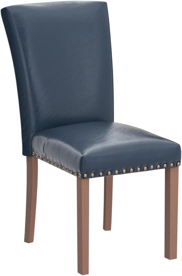 COLAMY Upholstered Dining Chairs Set of 2, PU Leather Dining Room Chairs with Nailhead Trim and Wood Legs - Blue