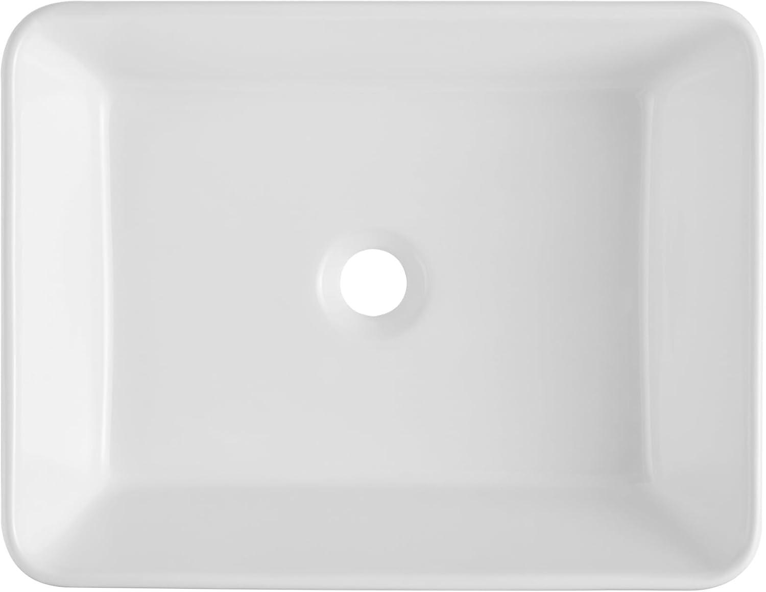 White Ceramic Rectangular Above-Counter Vessel Sink