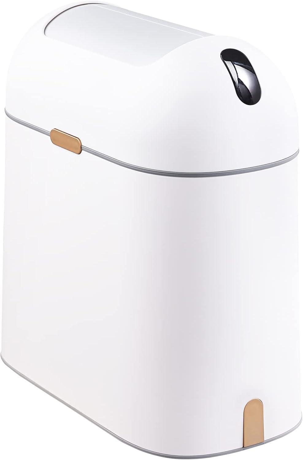 White Oval Motion Sensor Trash Can with Butterfly Lid, 2.5 Gallon