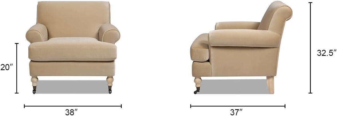 Jennifer Taylor Home Alana 38" Lawson Large Living Room Accent Arm Chair with Metal Casters, Fawn Brown