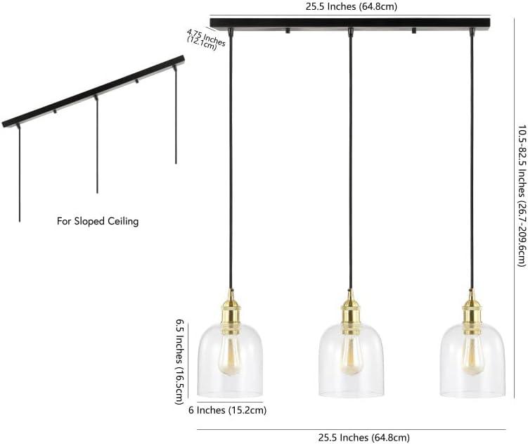 JONATHAN Y JYL1122A Cooper 25.5" 3-Light Farmhouse Contemporary Glass Linear LED Pendant Modern Transitional Adjustable Dining Room Kitchen Island Foyer Bedroom Hallway, Brass Gold/Black, 25.5 in