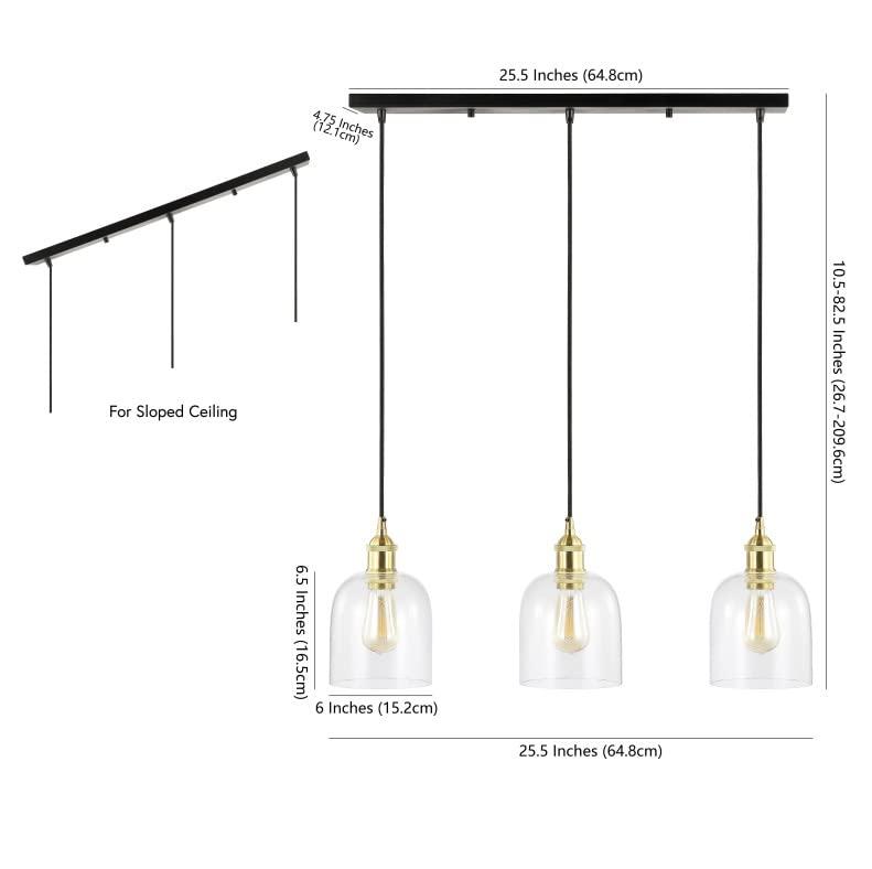JONATHAN Y JYL1122A Cooper 25.5" 3-Light Farmhouse Contemporary Glass Linear LED Pendant Modern Transitional Adjustable Dining Room Kitchen Island Foyer Bedroom Hallway, Brass Gold/Black, 25.5 in