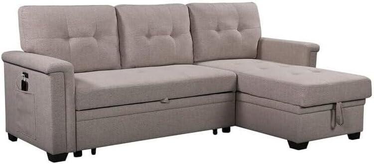 Ashlyn Light Gray Tufted Fabric Three Piece Sectional with Storage