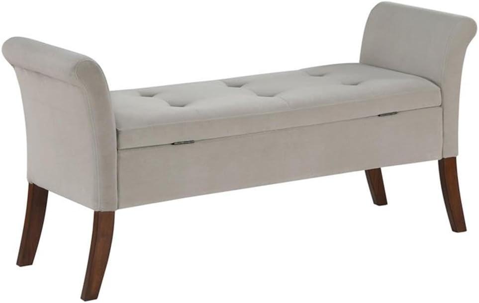 Coaster Farrah Velvet Upholstered Rolled Arms Storage Bench in Beige and Brown