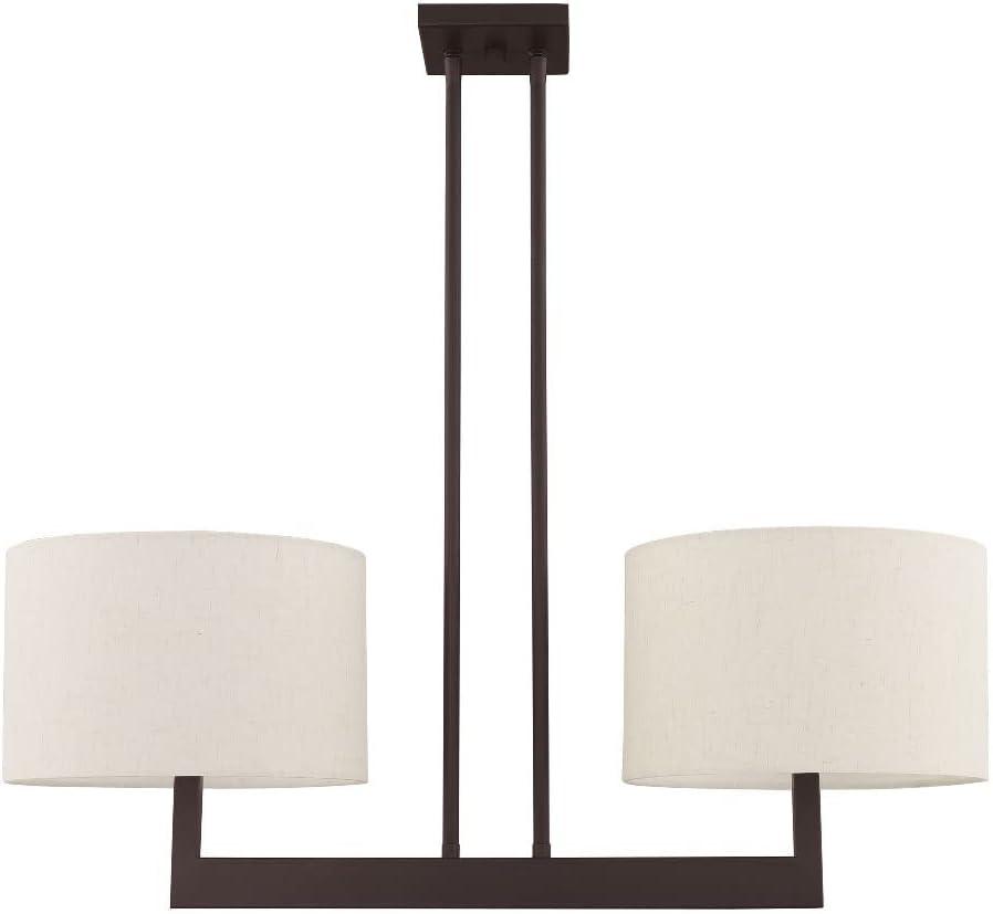 Brushed Nickel Contemporary 2-Light Drum Chandelier with Off-White Shade