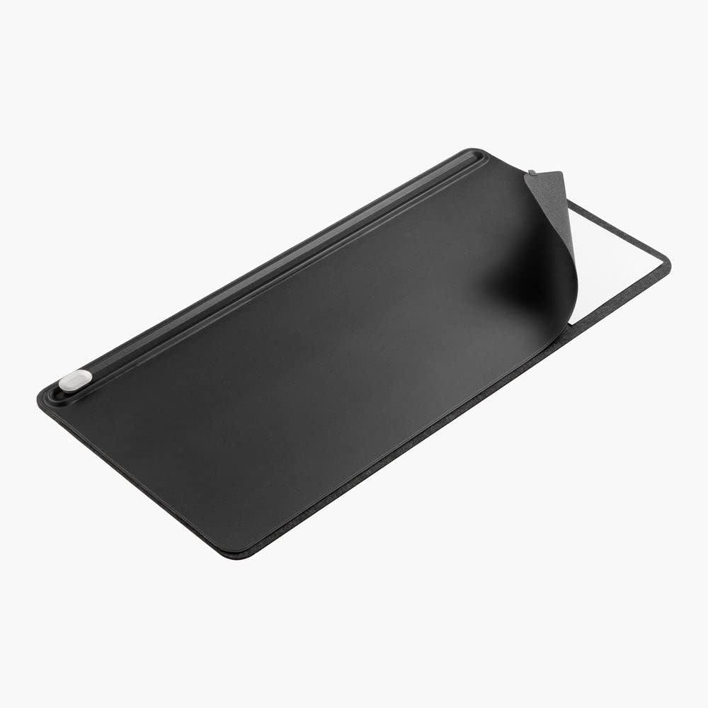 Large Black Faux Leather Desk Mat with Magnetic Cable Holder